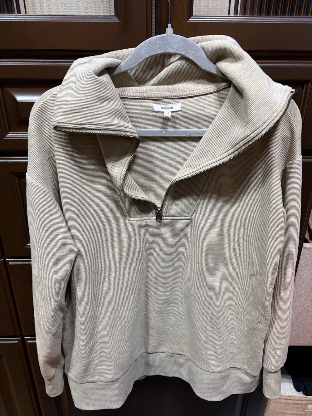 Maurices Beige Half-Zip Hoodie Sweatshirt